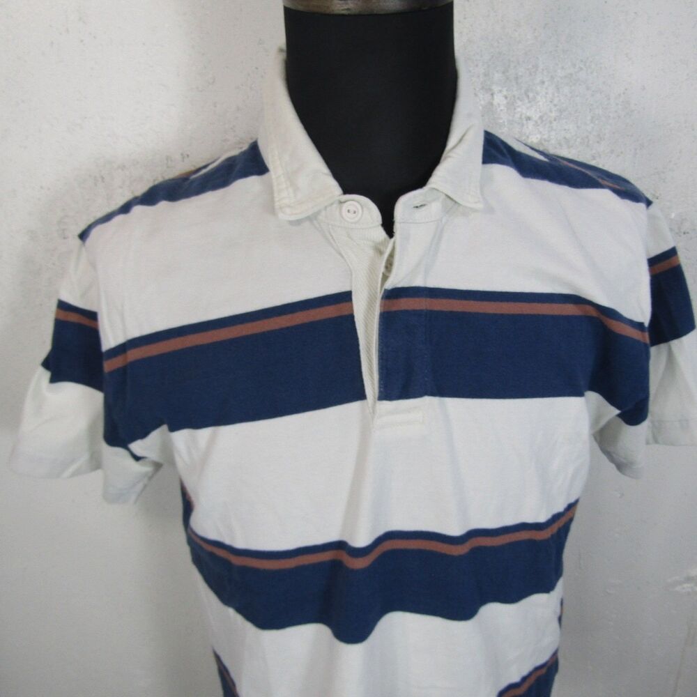 Abercrombie & Fitch Men's Oversized Polo Shirt S Rugby White Blue Striped Cotton